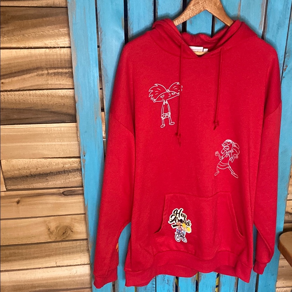 Nickelodeon Hey Arnold! Red Graphic pullover Hoodie size XXL